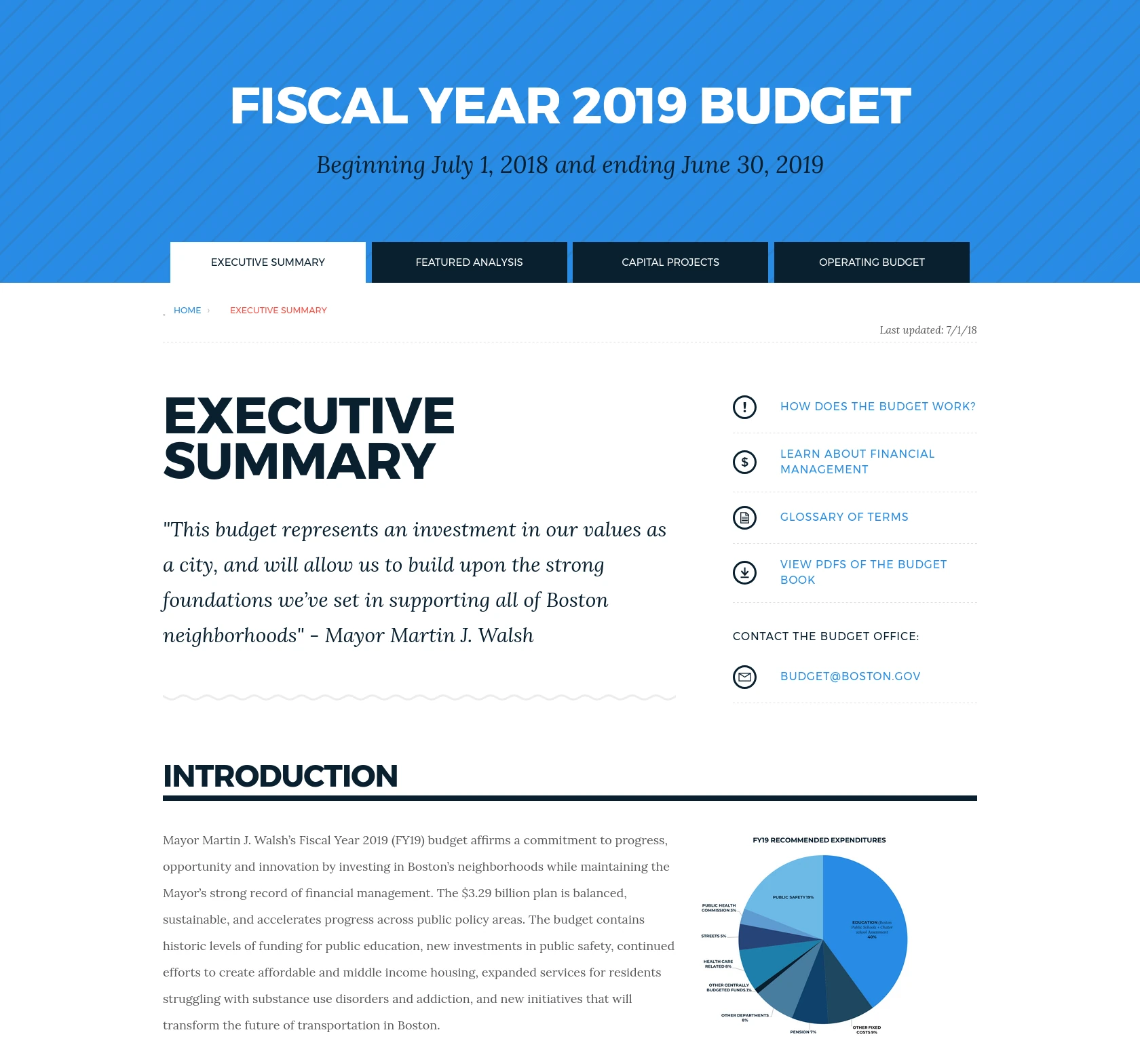 2019 Fiscal Year Budget