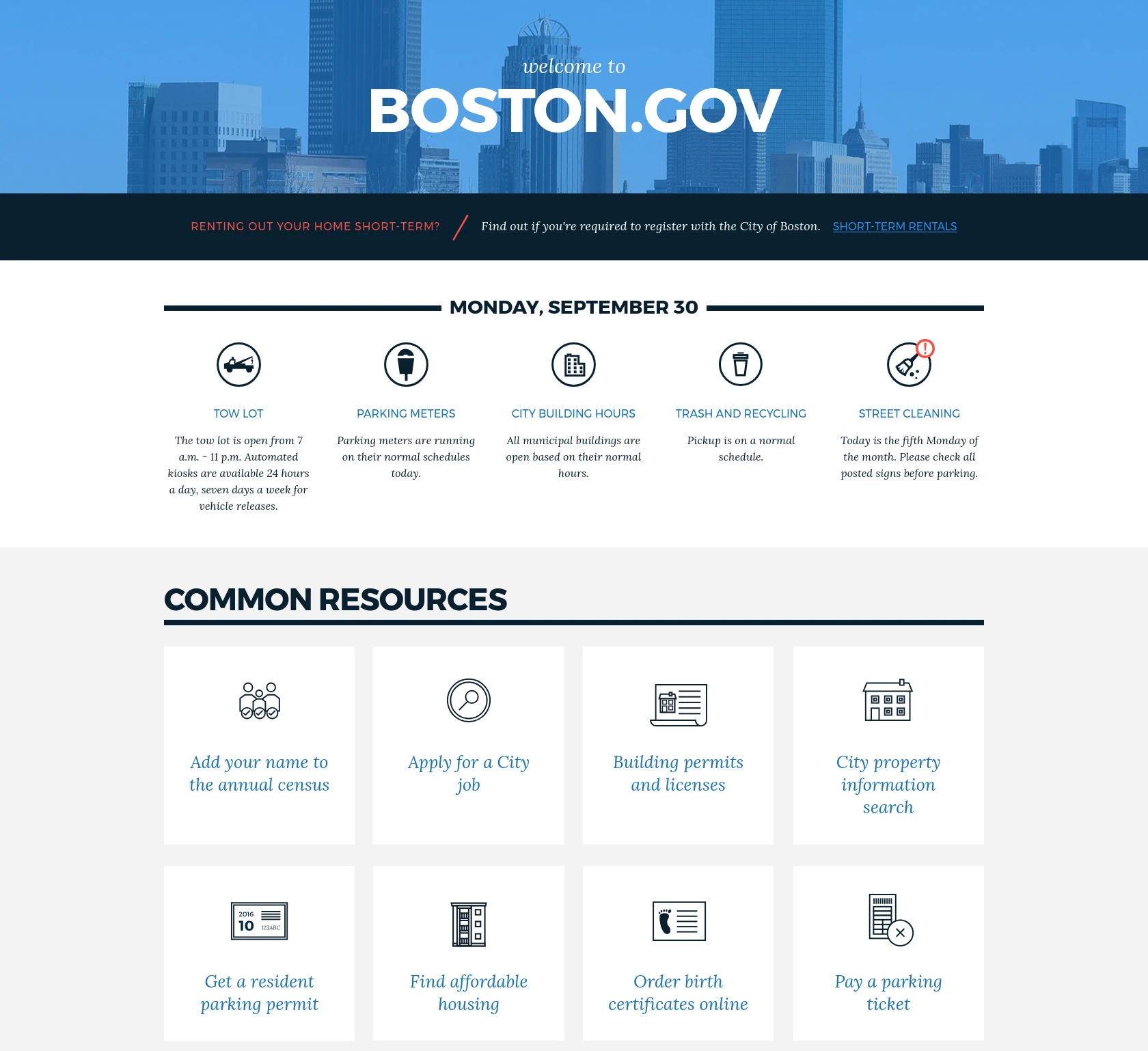 Boston.gov homepage after D7 to D8 migration